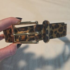 Express Leopard Pattern Belt with Gold Buckle- Size M, 40"